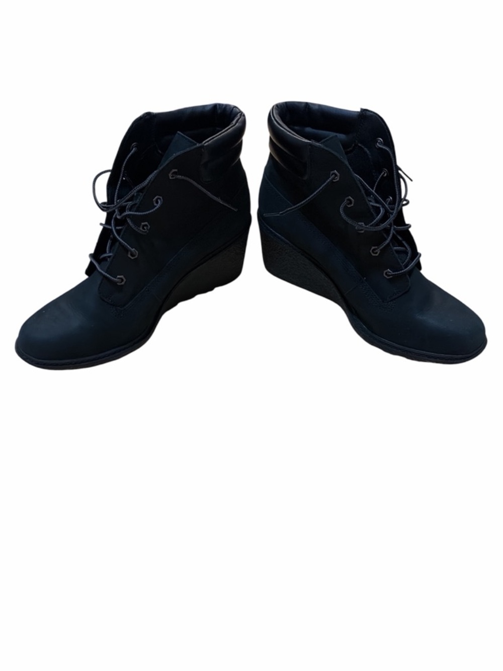 Timberland Amston Womens Size 11 8253A Black Leather Lace Up Wedge Ankle Boot